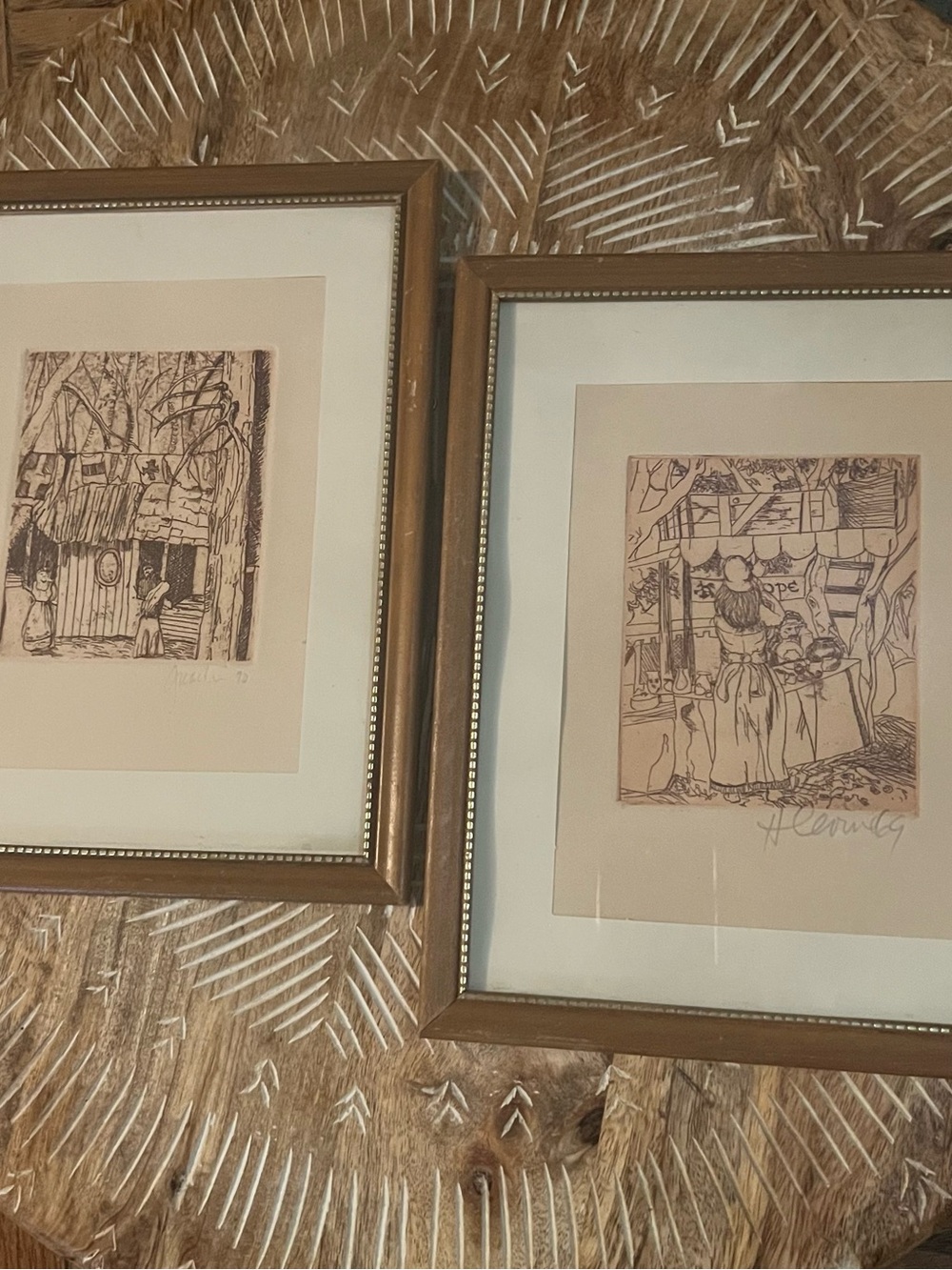 Vintage Etchings of Rustic Wood Scenes Signed and Dated 1970